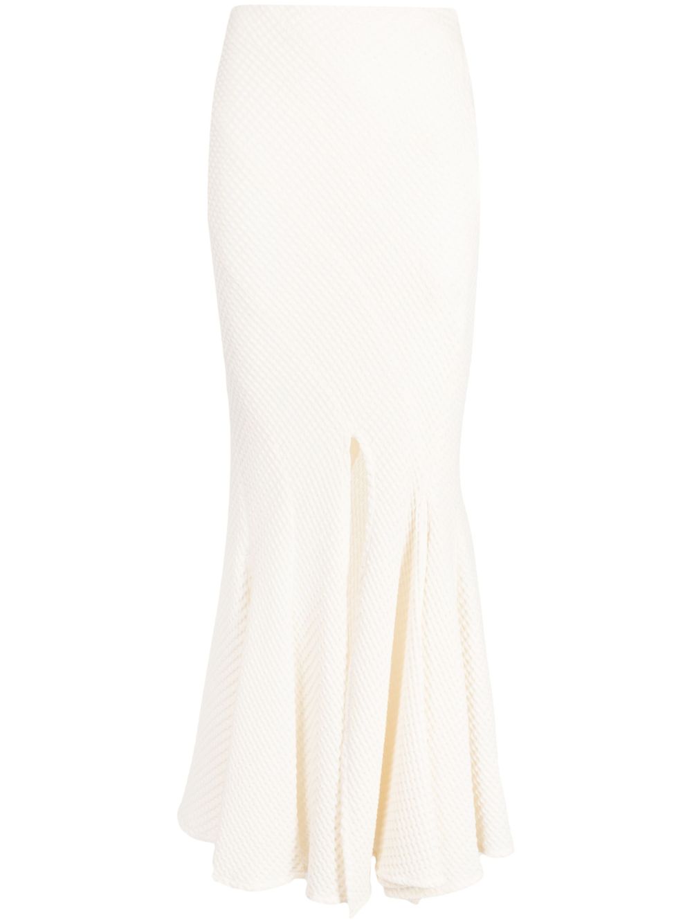 Waffle-knit pleated midi skirt - White