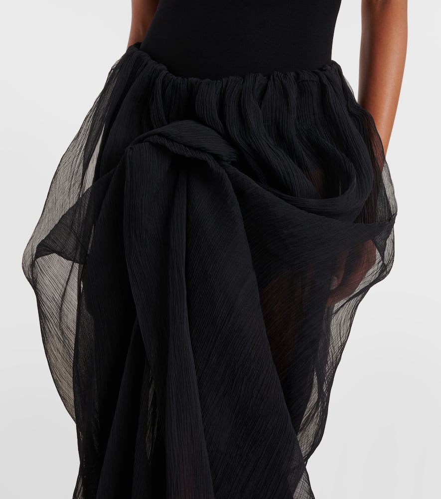 Ruffled silk tulle maxi skirt