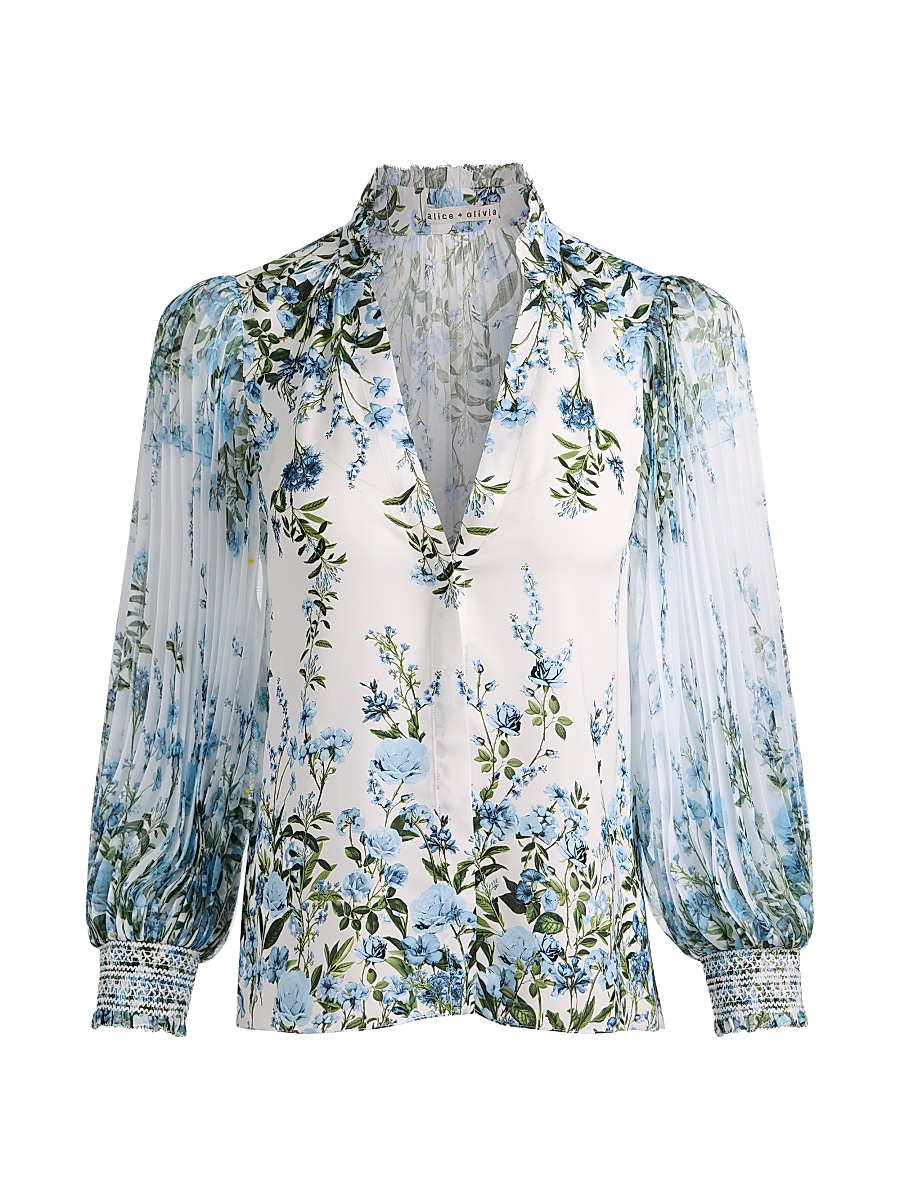 Women's Ilan Pleated Blouson-Sleeve Blouse - Fresh Air Carolina Blue