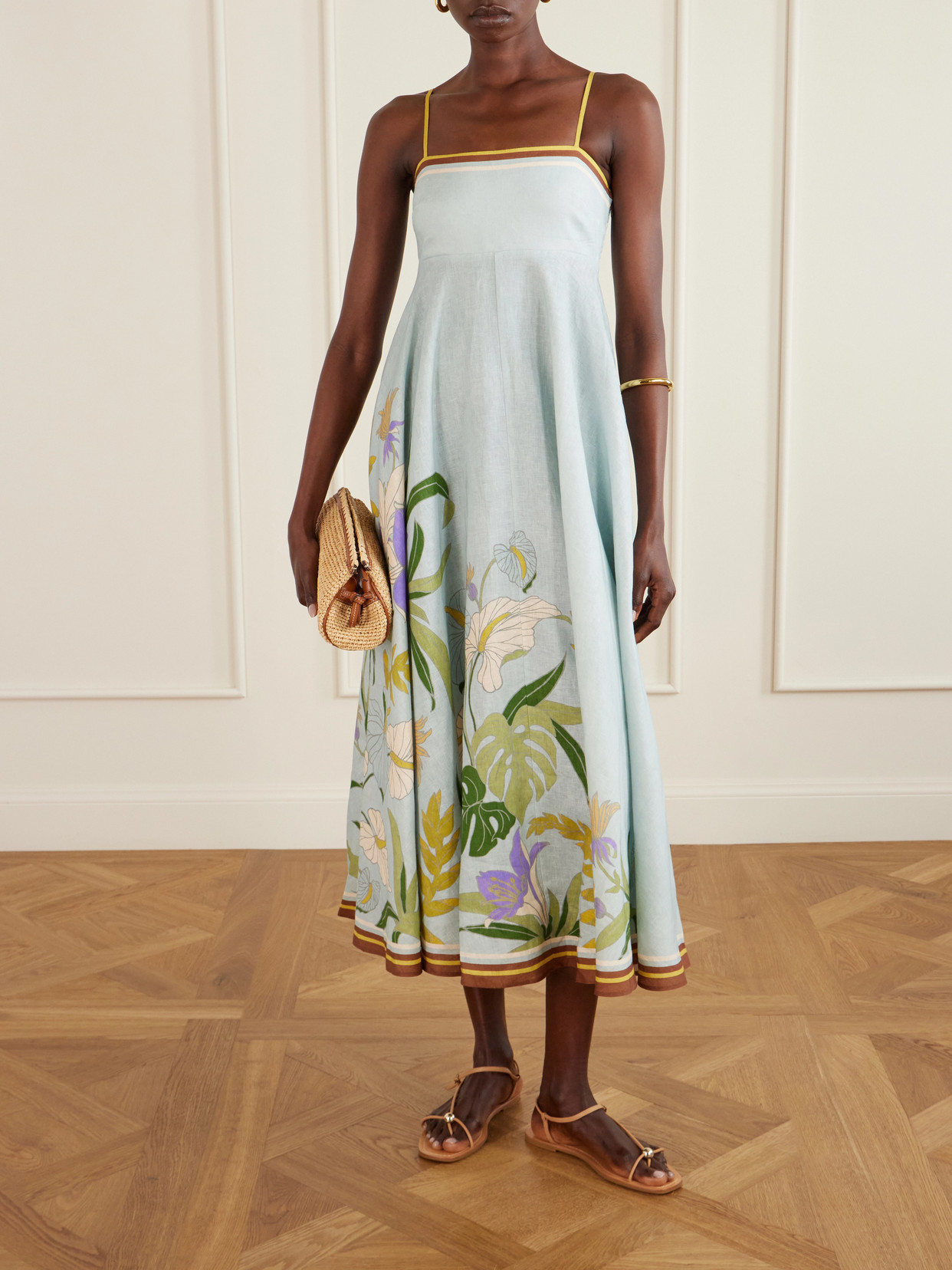 Alfie Floral-print Linen Midi Dress - Blue