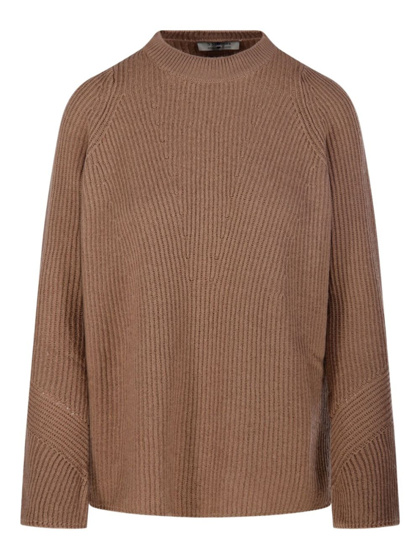 Brown Ribbed Knit Sweater