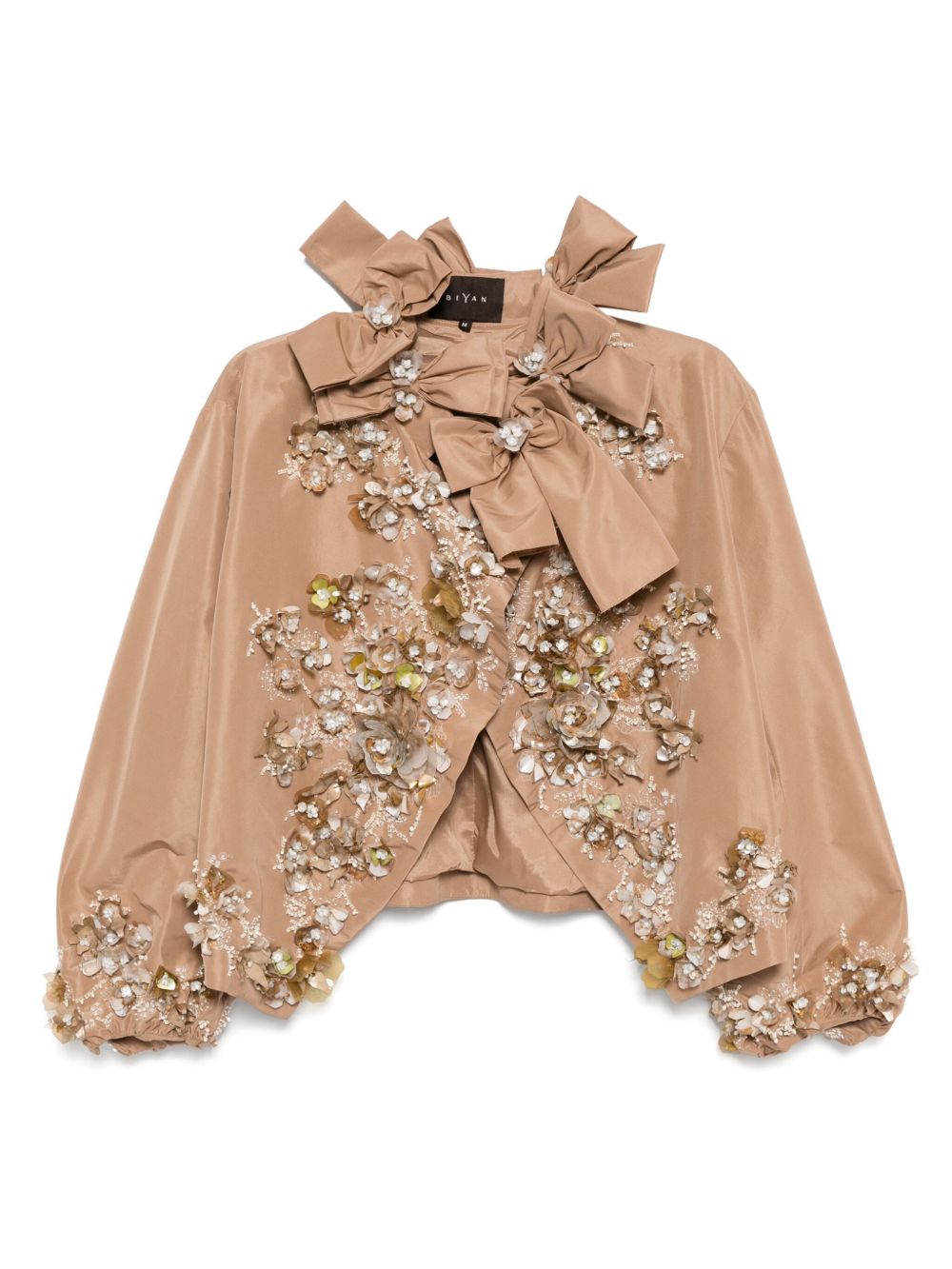 3D-embellished taffeta wrap jacket - Brown