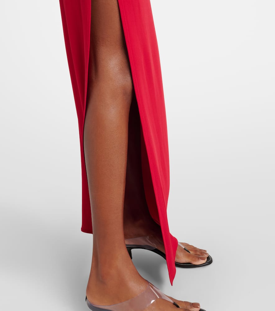 Floral-appliqué draped gown