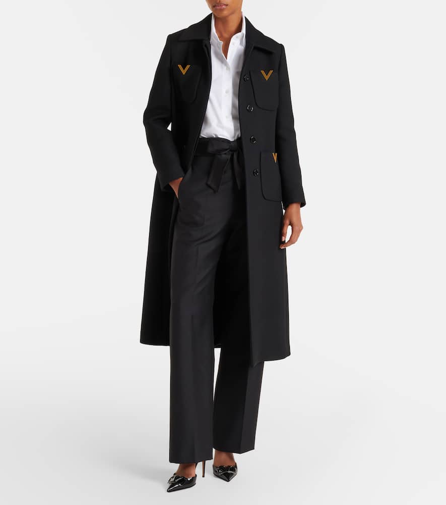 VGold belted wool and silk coat