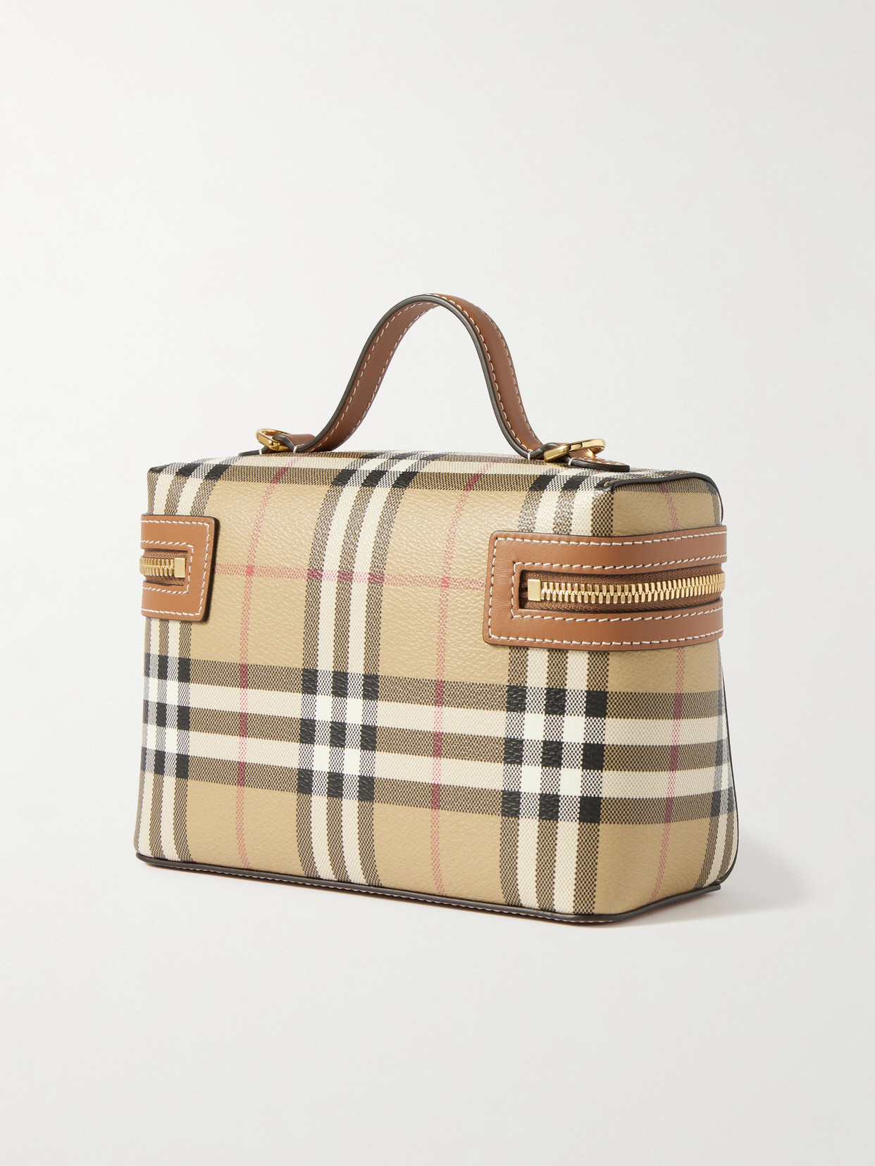 Leather-trimmed Checked Shoulder Bag - Brown
