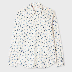 Super Slim-Fit Blue 'Year of the Horse' Print Shirt