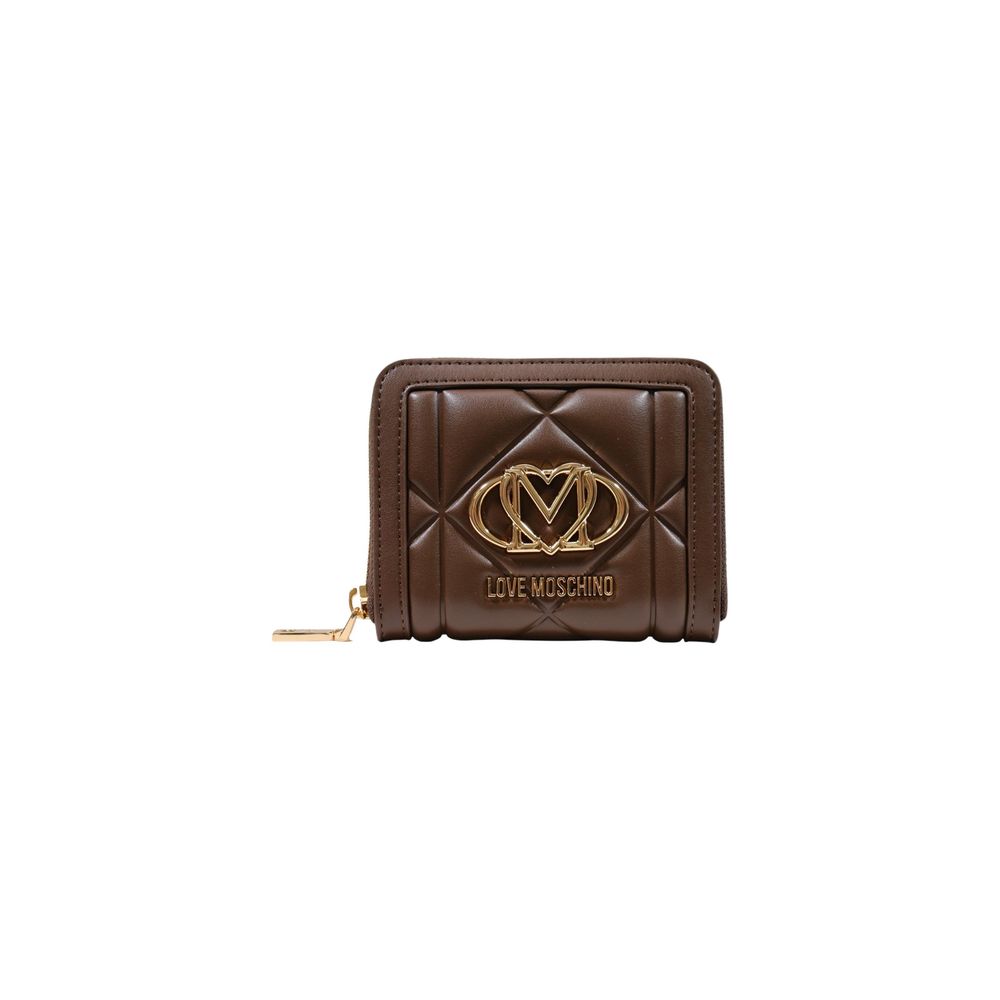 Quilted Polyurethane with Logo Plaque Wallet — Brown