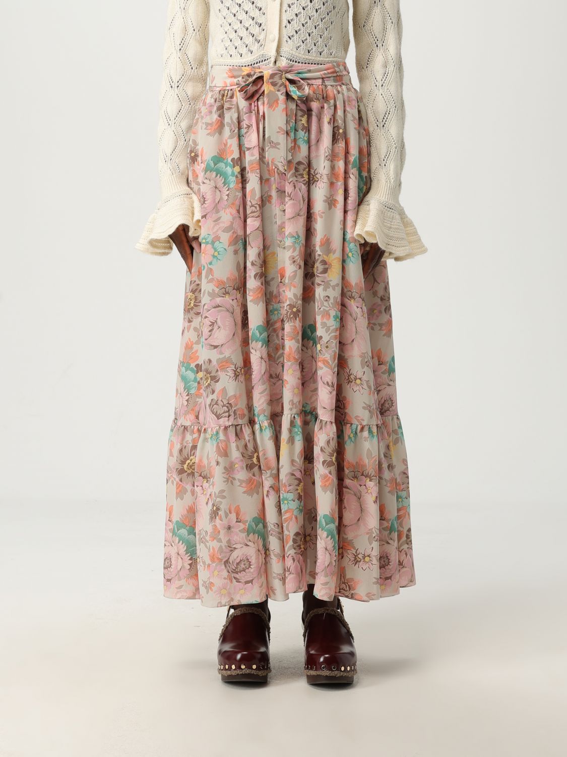 Floral-print ruffled beach skirt - Neutrals