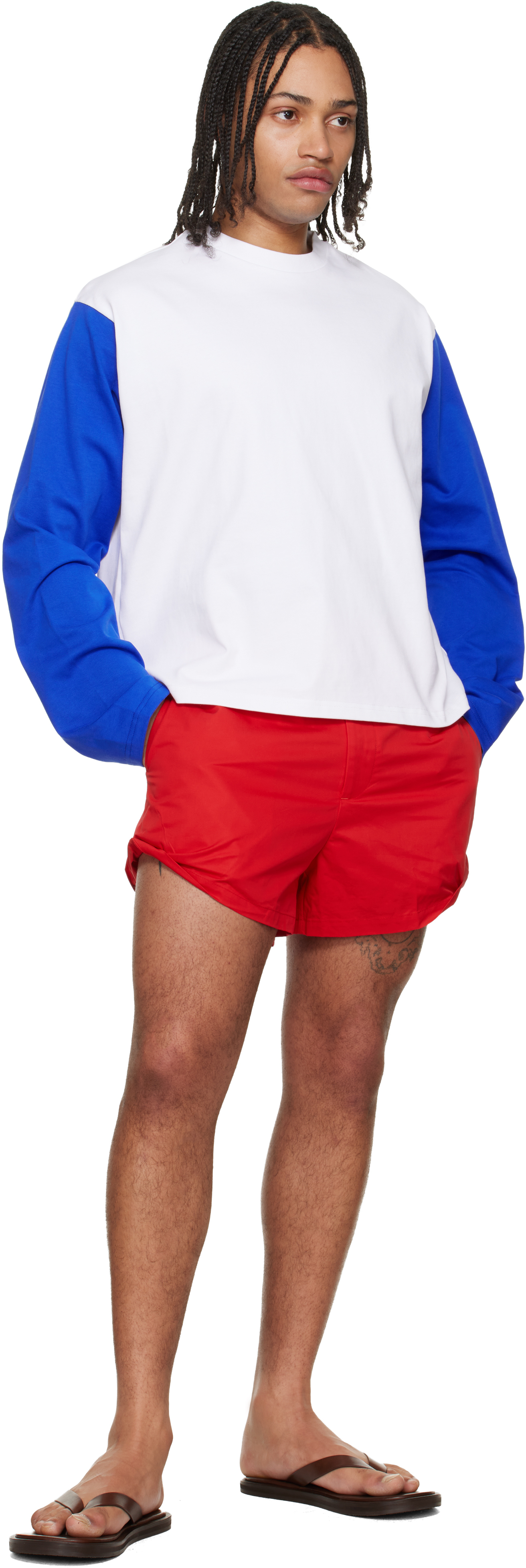 Red Rolled-Hem Shorts