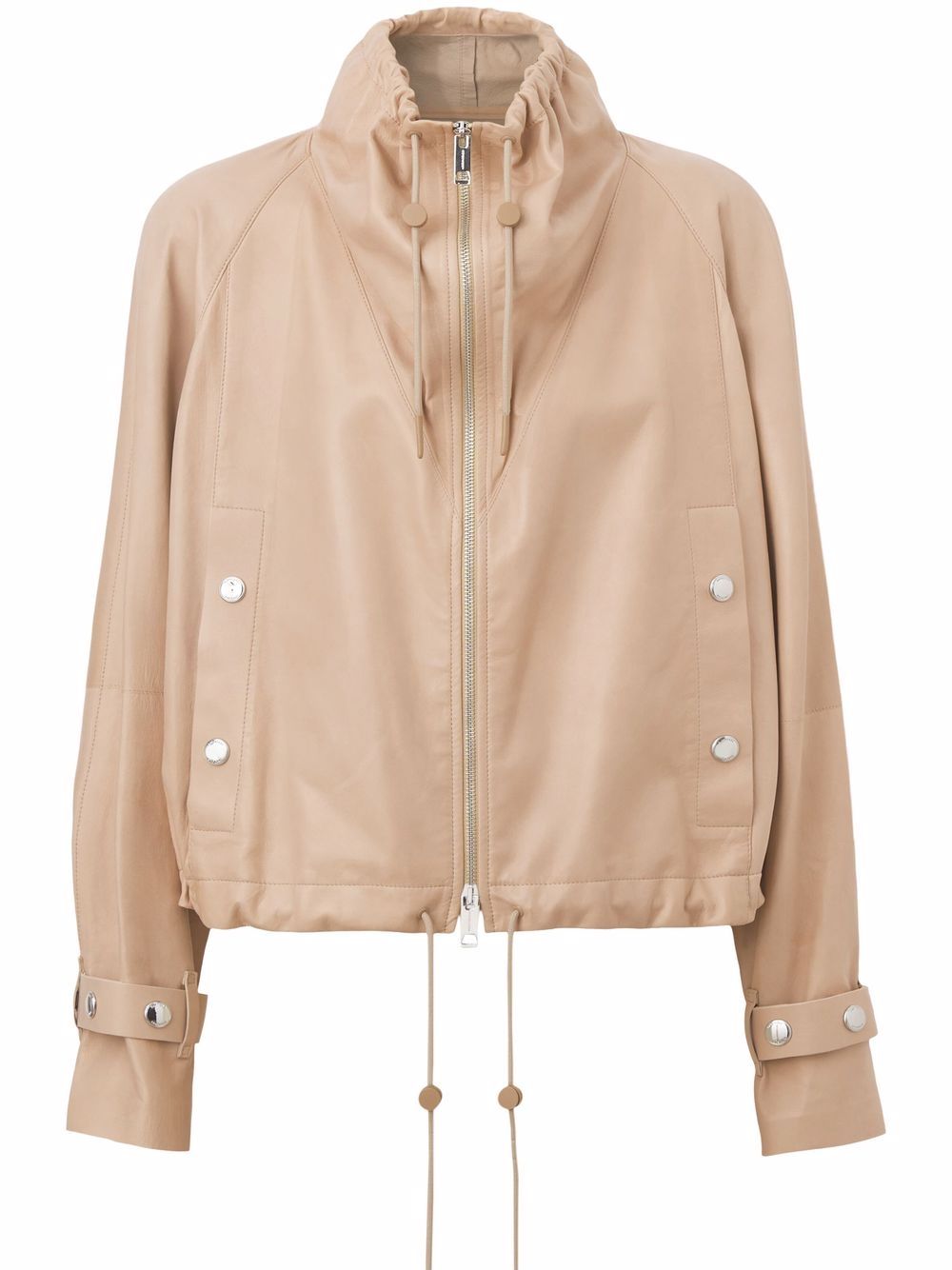 Beige Cropped Leather Jacket