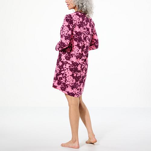 Ribbed Detail Waffle Knit Sleepshirt - Herringbone Patchwork