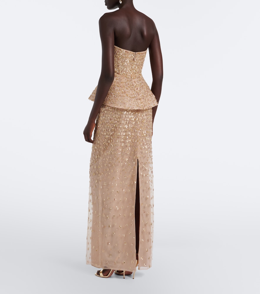 Embellished peplum bustier gown