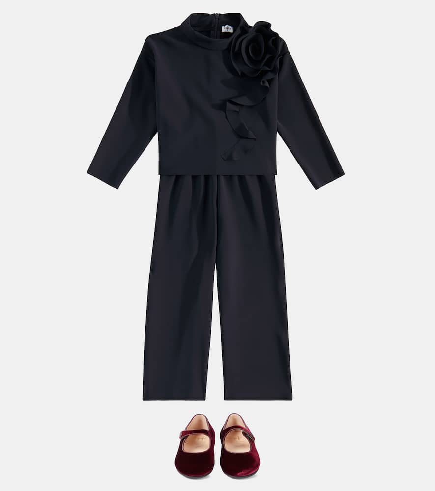 Il Gufo Floral-appliqué top and pants set
