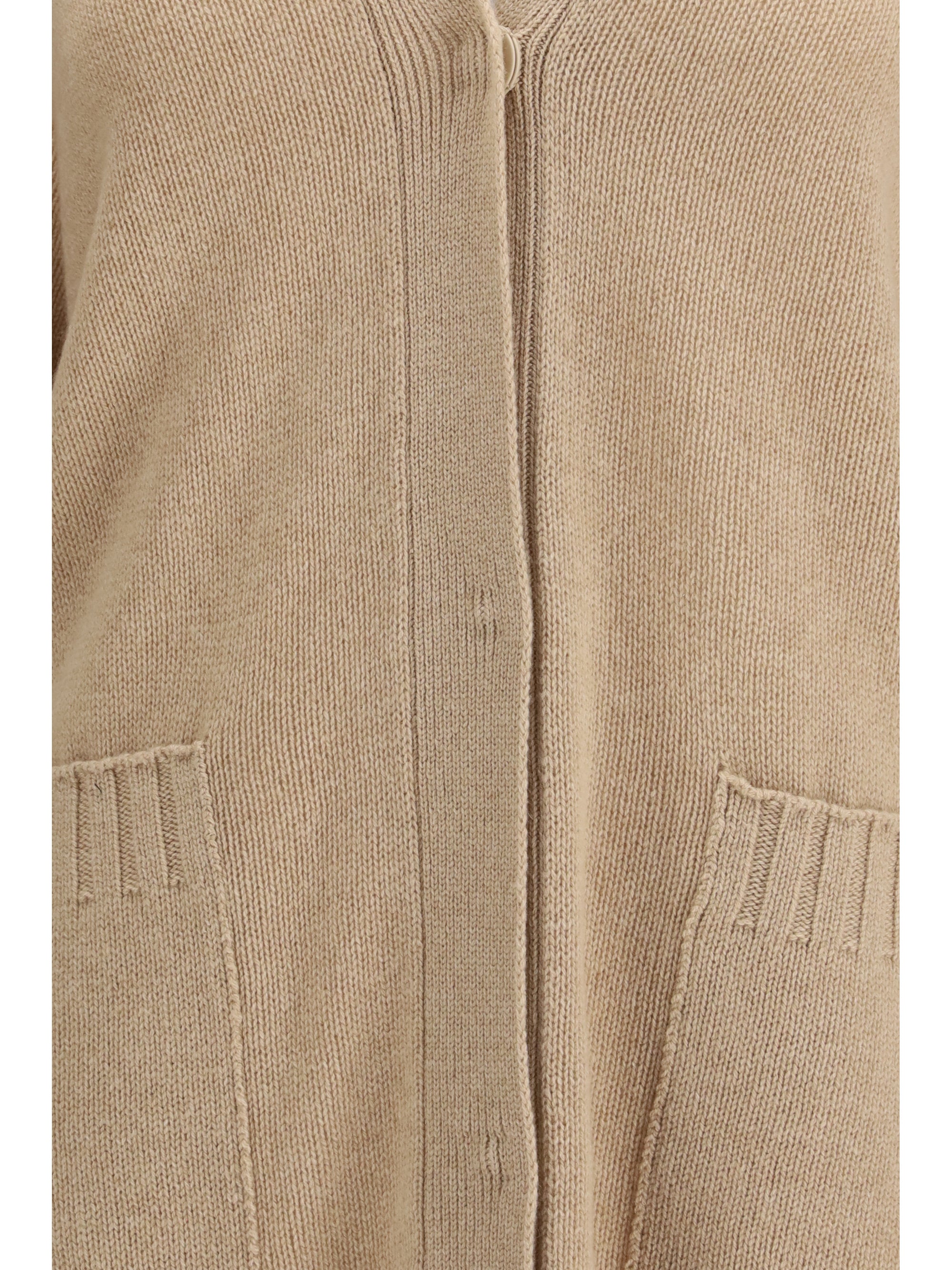 Fine Knit V-Neck Cardigan — Beige