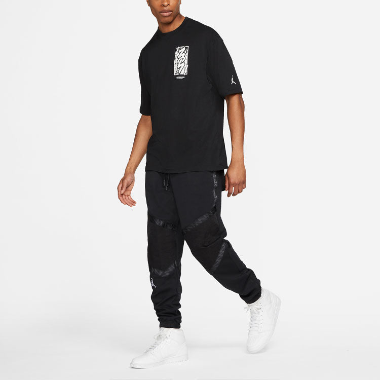 Men's Jordan Dri-FIT Zion Basketball Sports Printing Knit Round Neck Short Sleeve Black T-Shirt