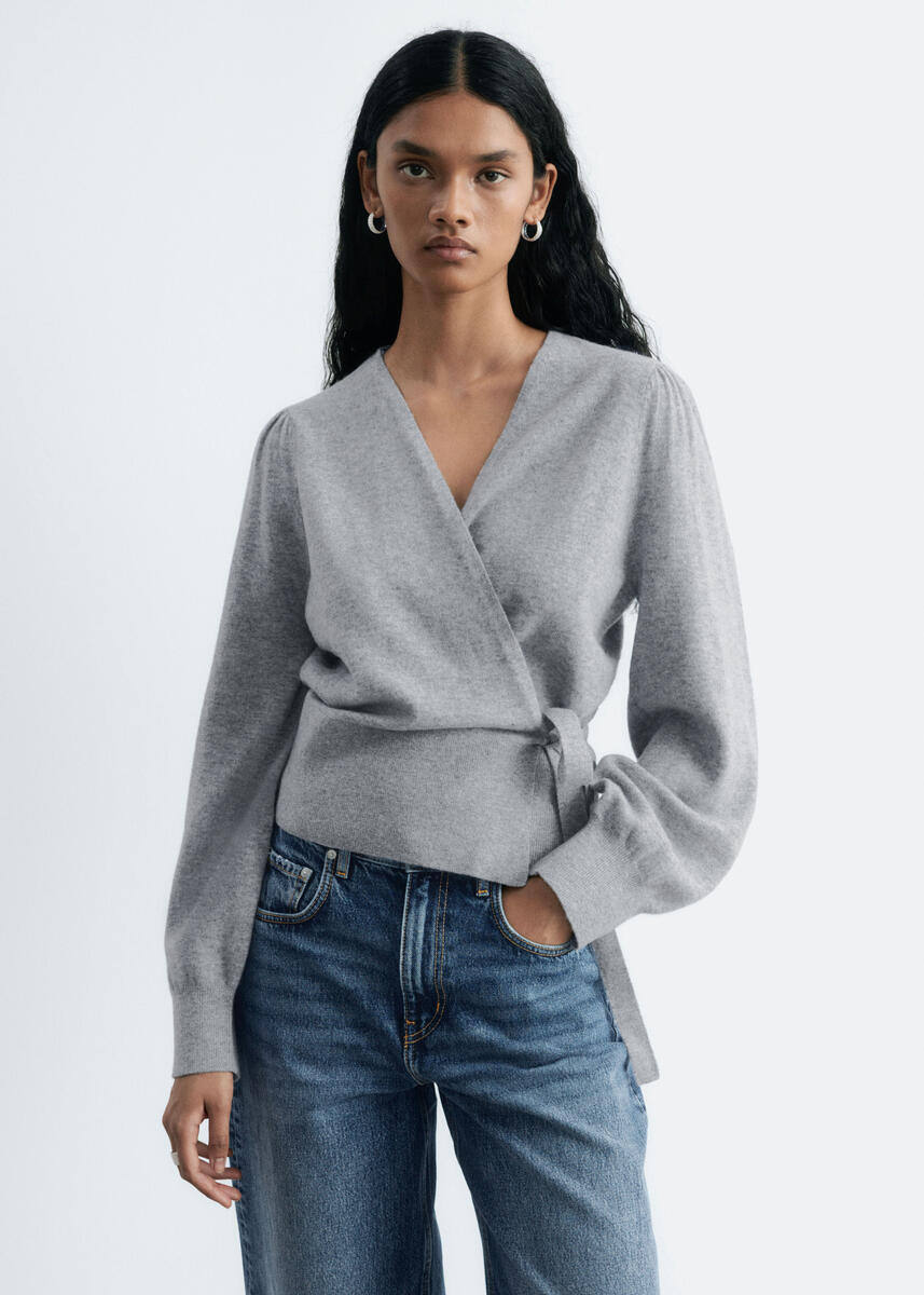 Merino Wool Wrap Cardigan -Gray M