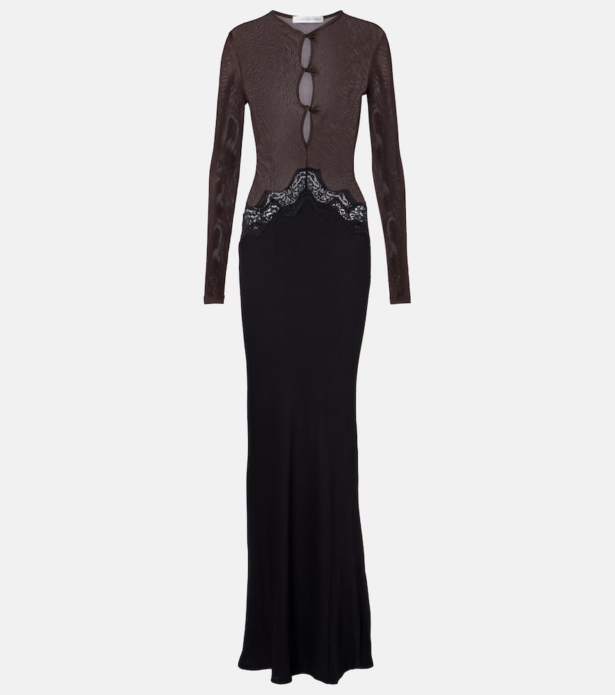 Cutout lace-trimmed jersey gown