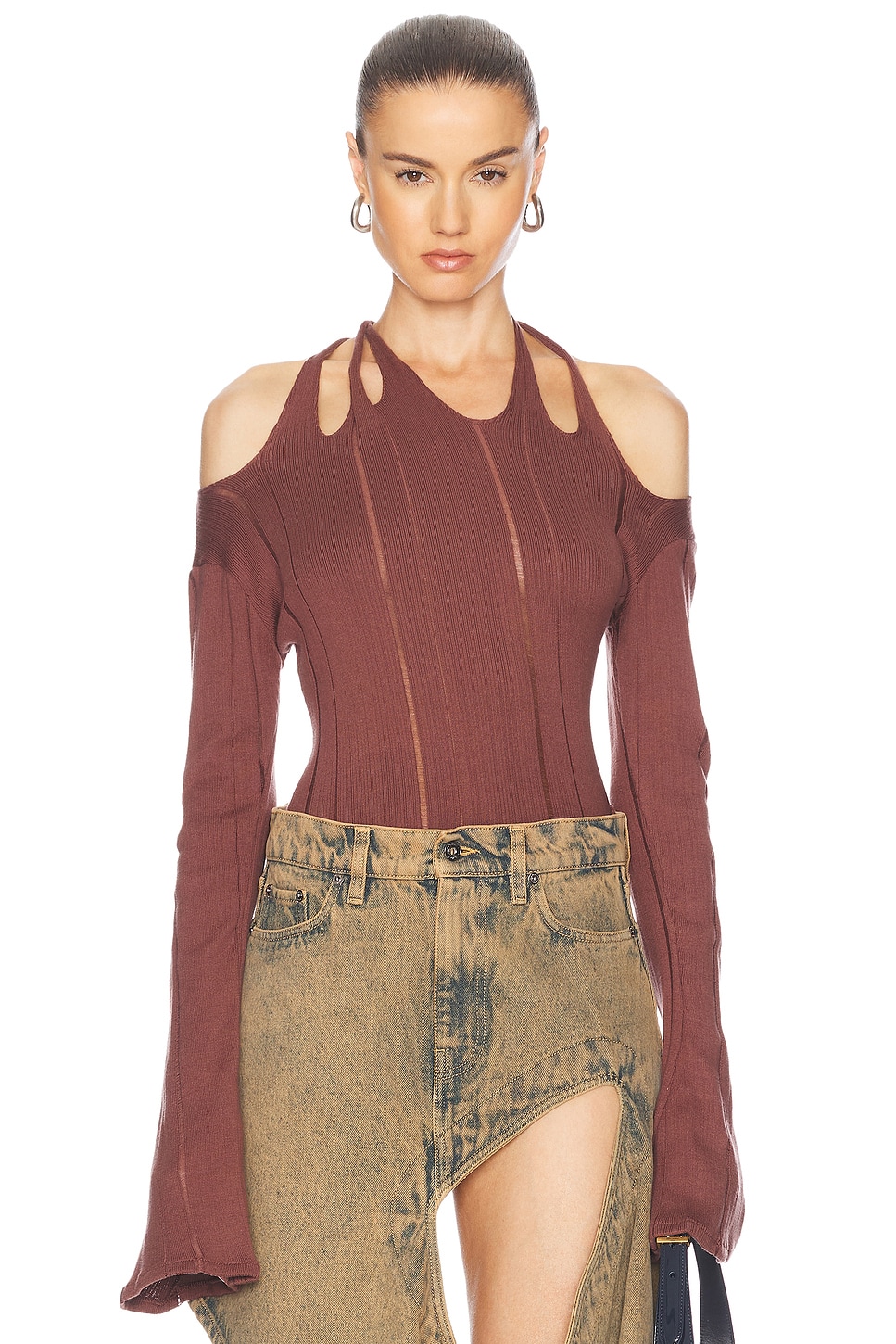 Jade Cropper Braided Long Sleeve Top in Rust Brown - Rust.  38 also in