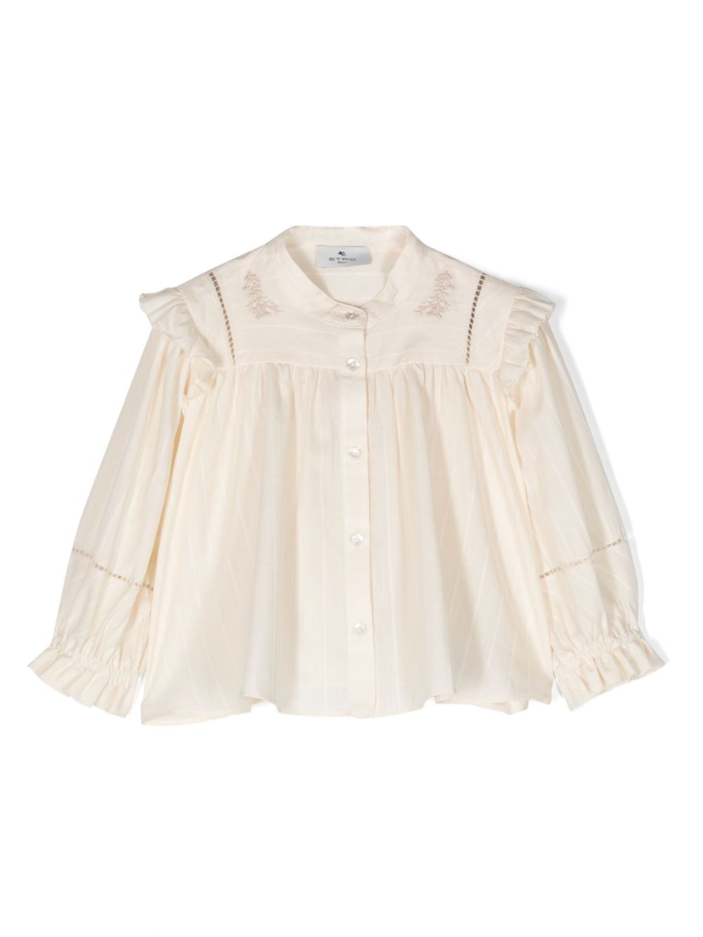 Ruffled band-collar blouse - Neutrals