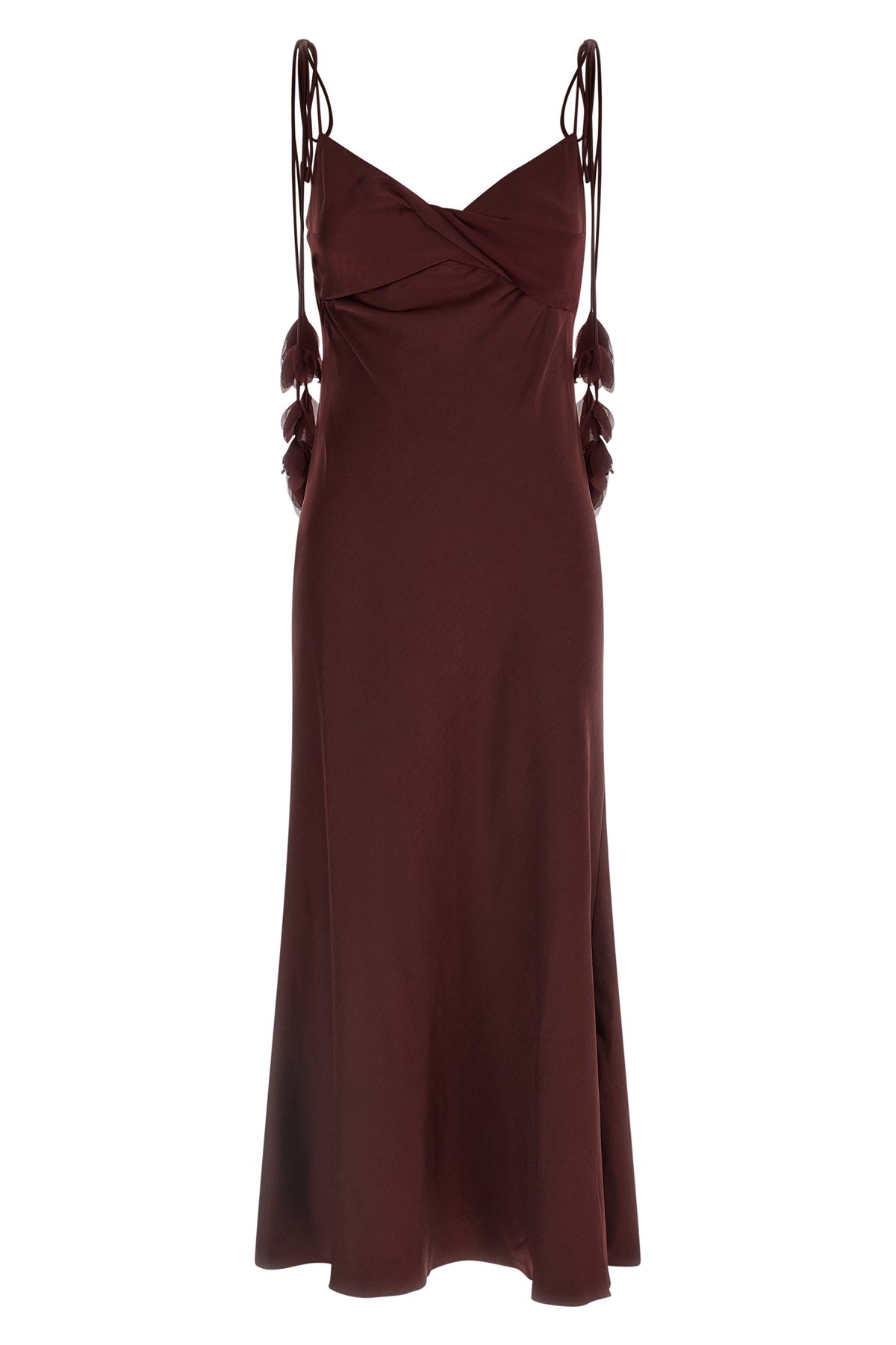 'Burgundy Satin Flower Midi' Dress