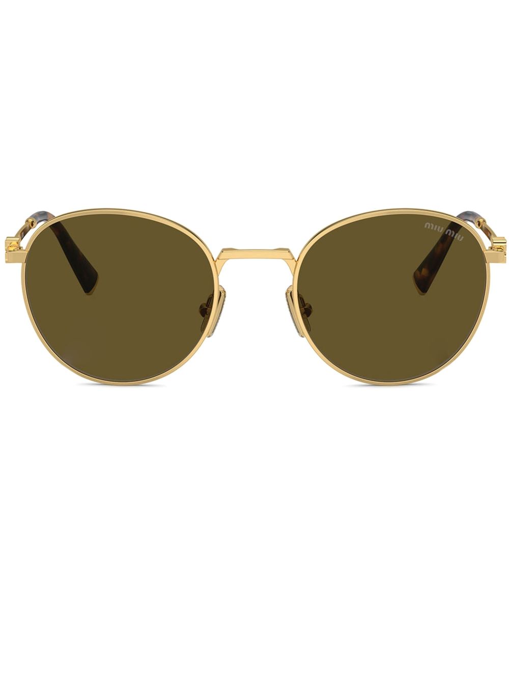 Miu Miu Eyewear MIU MIU DARK BROWN AND GOLD METAL FRAME ROUND SUNGLASSES