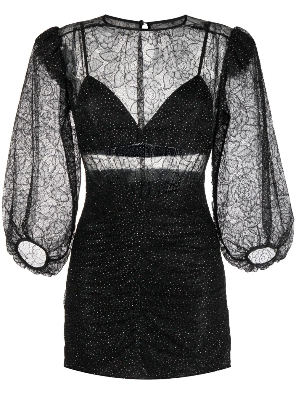 Long-sleeve embroidered minidress - Black