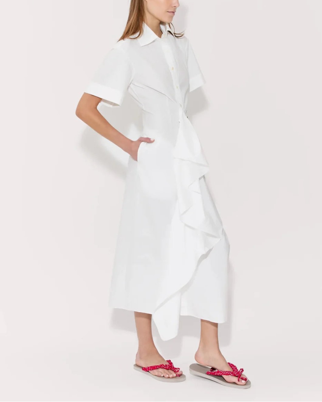 Gathered Ruffle Shirt Dress