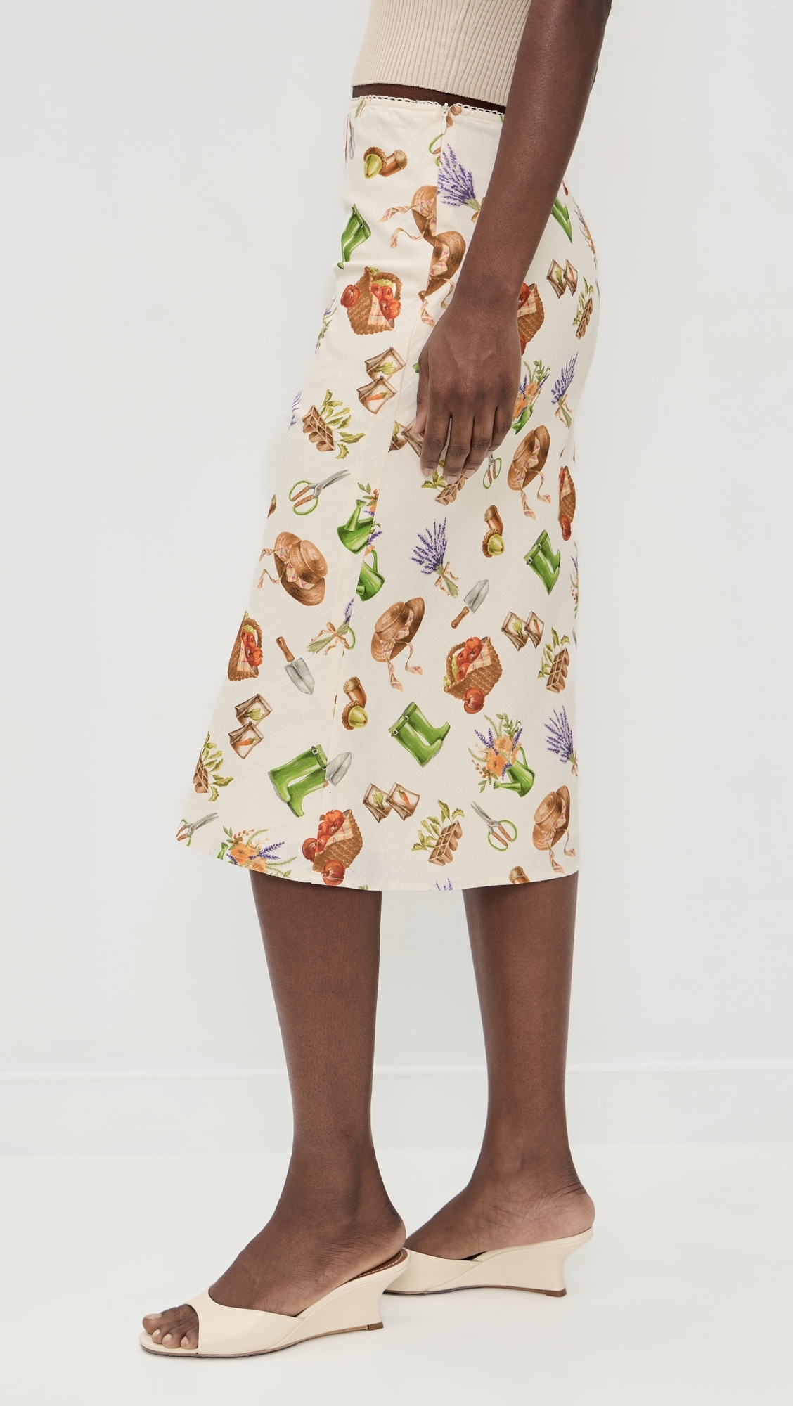 Printed Midi Skirt Cream