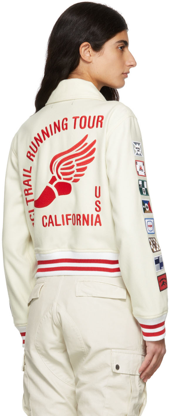 Off white wool varsity bomber jacket