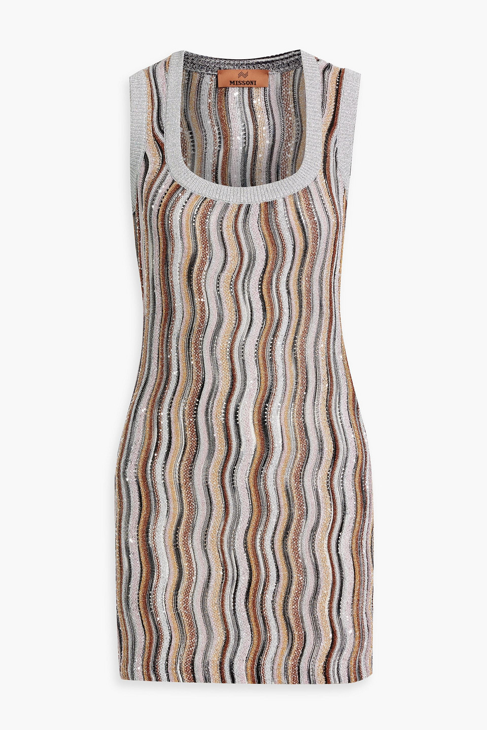 Sequin-embellished crochet-knit mini dress