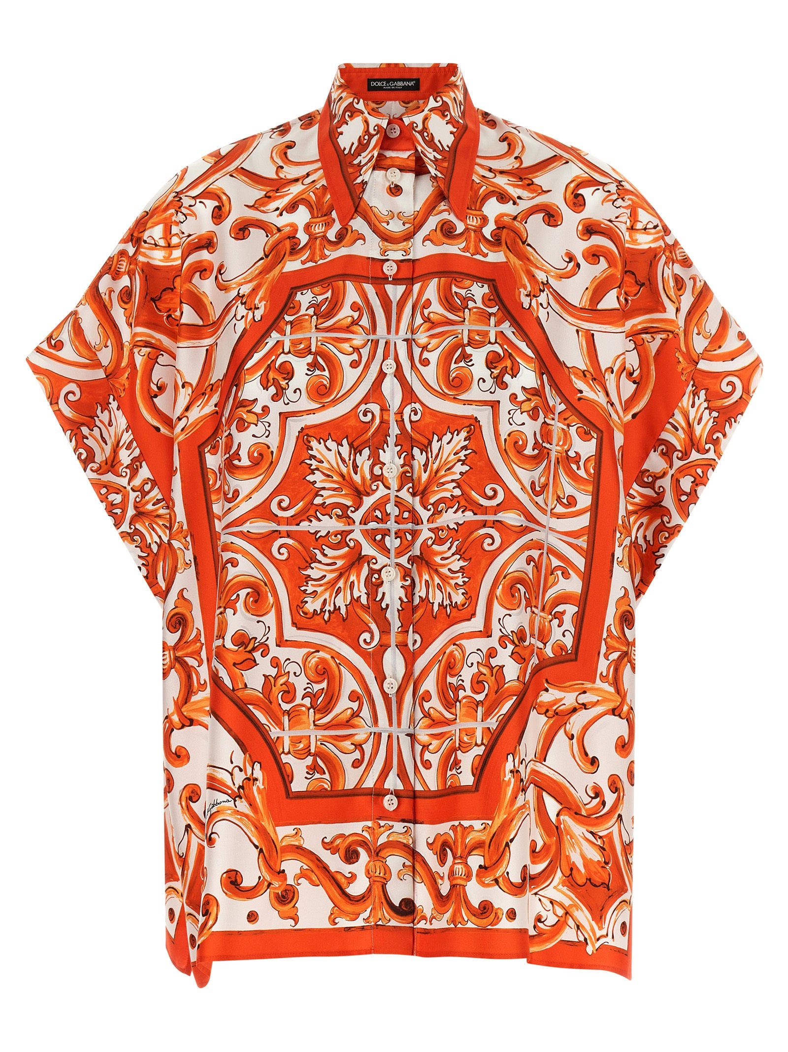 Maiolica-Print Silk Shirt — Orange