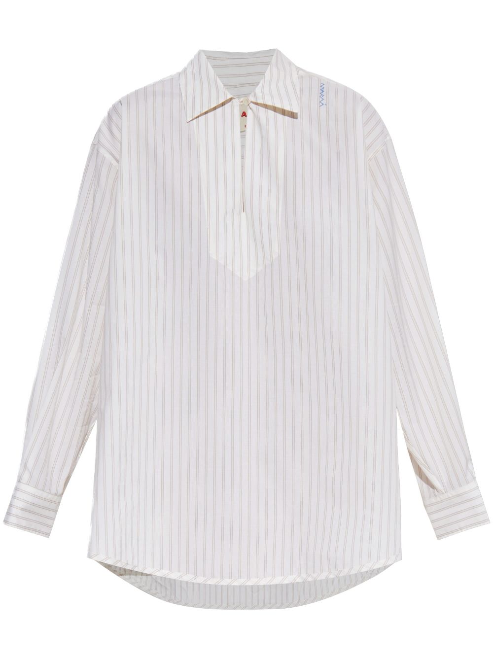 Ivory Striped Cotton Top With Embroidered Logo