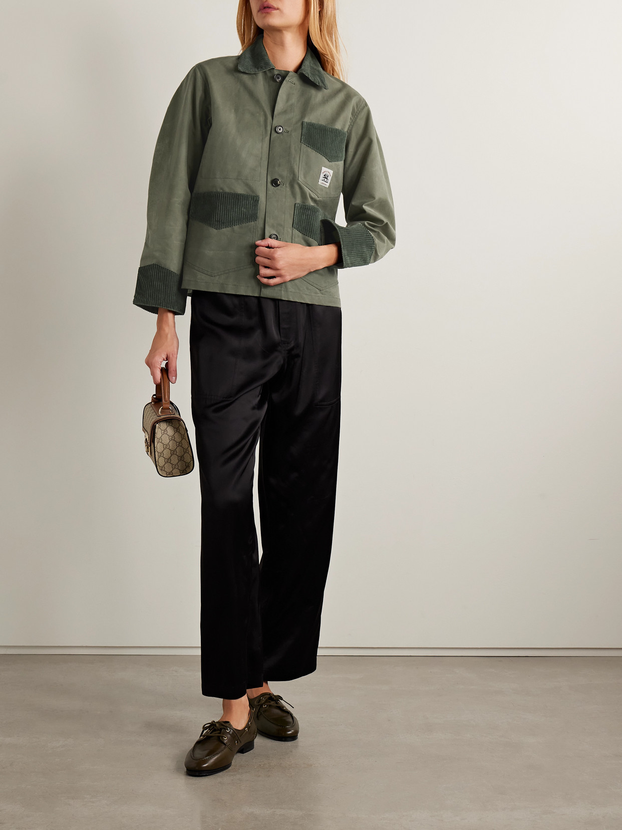 Corduroy-trimmed Waxed-cotton Jacket - Green