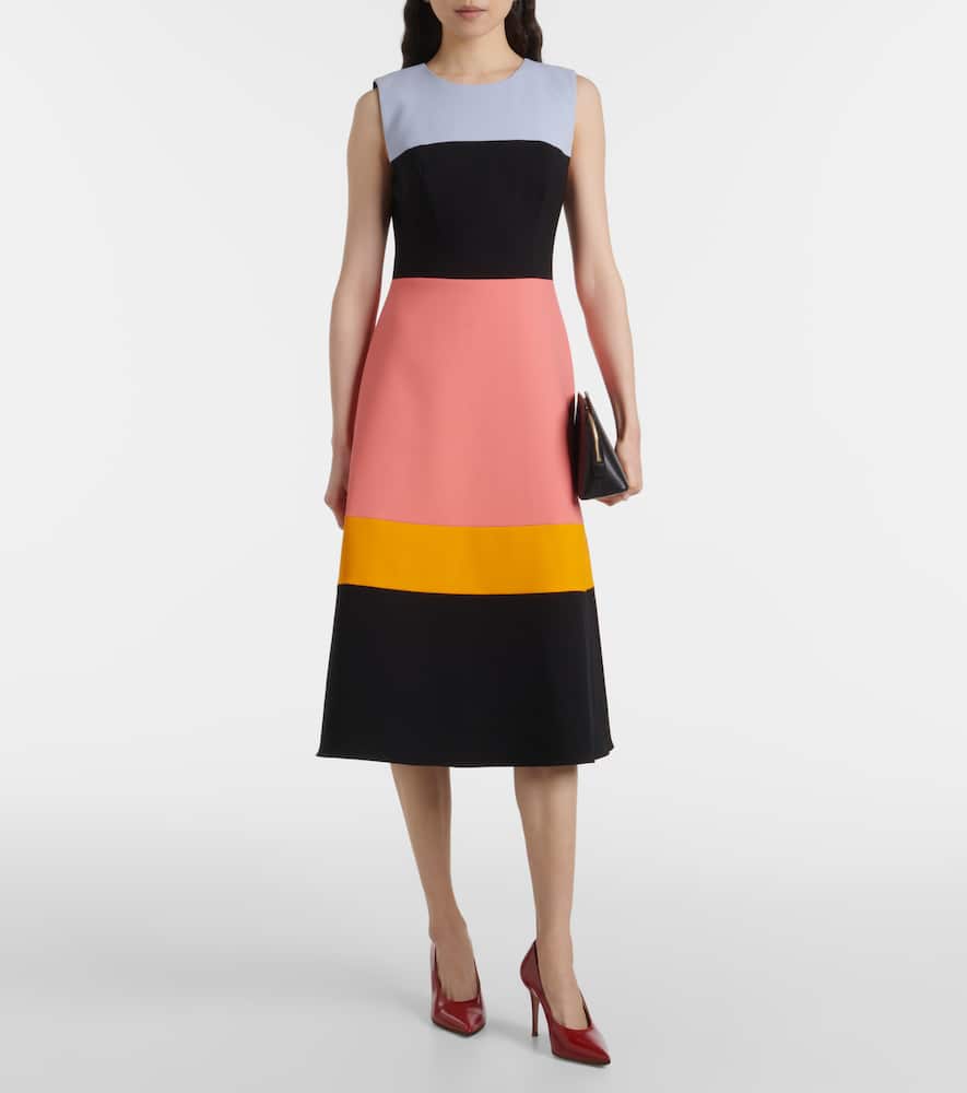 Colorblocked wool-blend midi dress