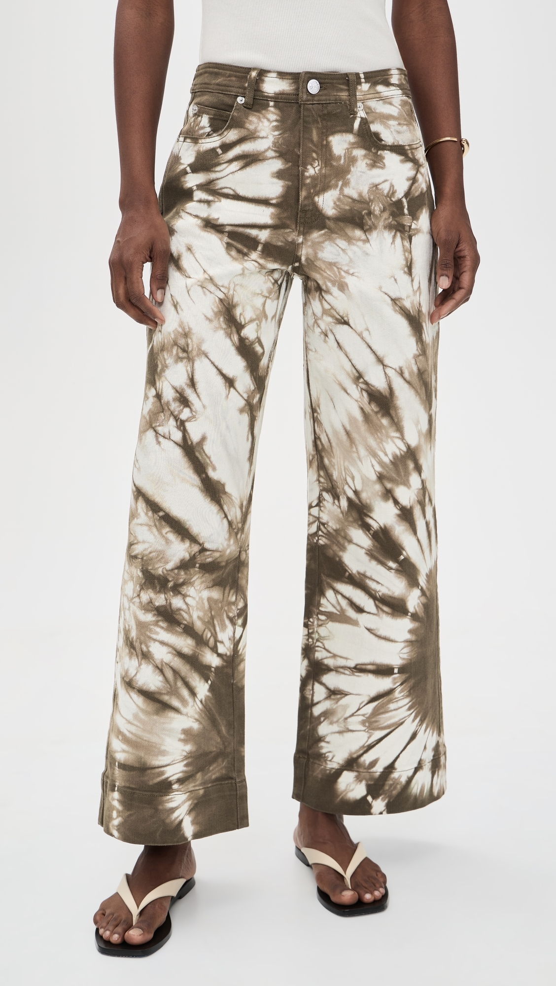 Tie Dye Denim Betsy Pants Dark Olive/White