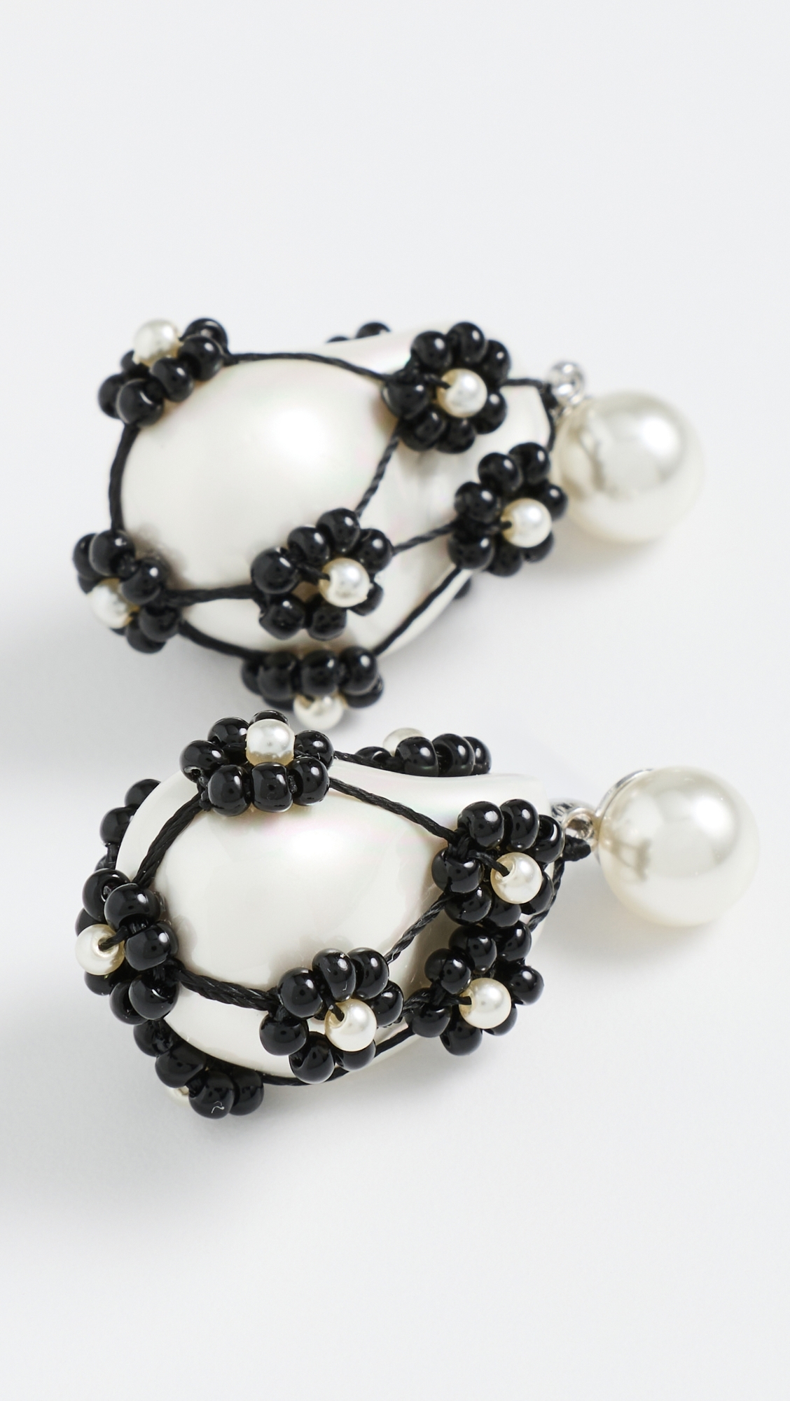 Curiosity Beaded Pearl Drop Earrings Tory Silver/Black One Size