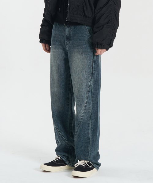 W Incision Balloon Denim Pants