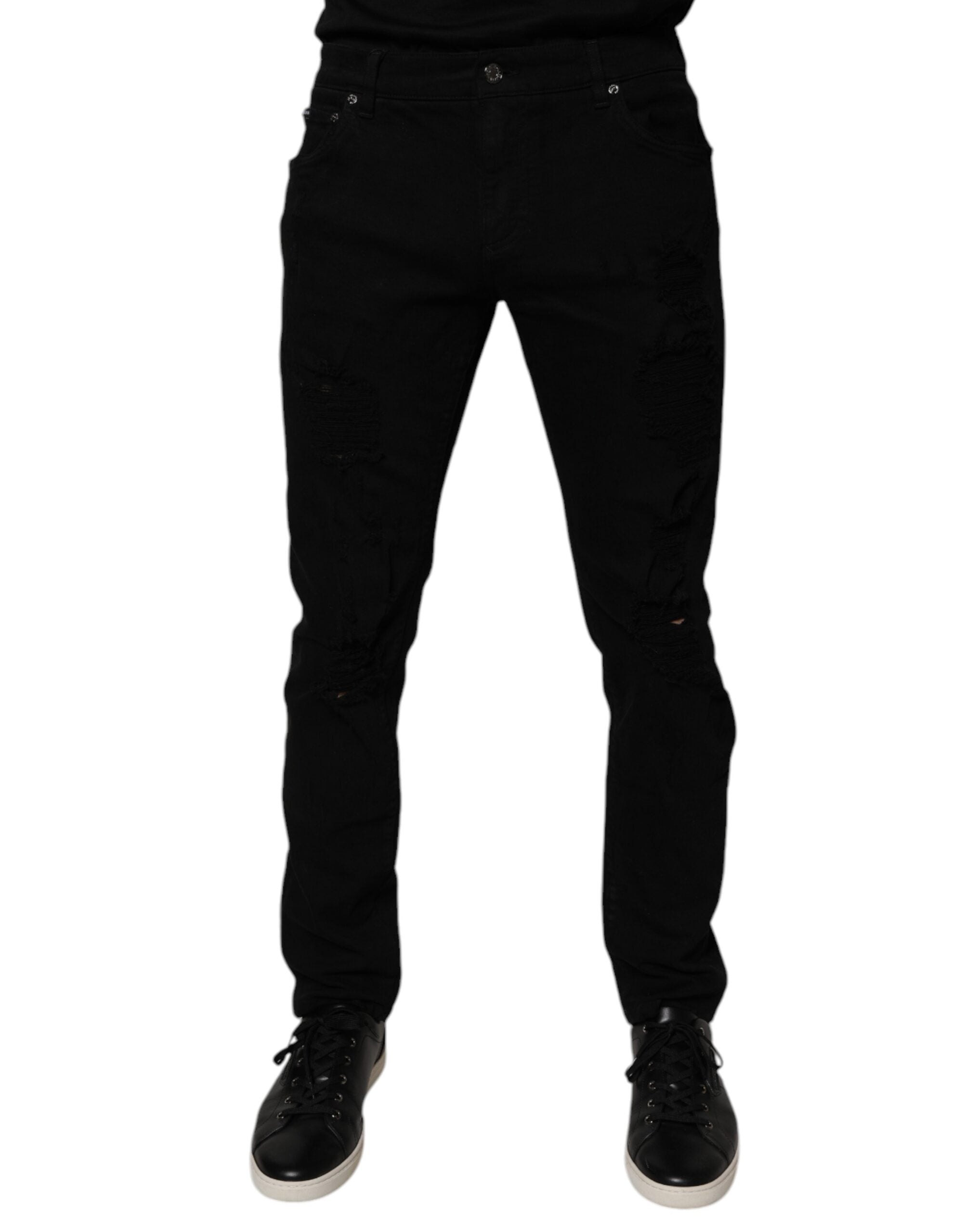Tattered Skinny Jeans — Black