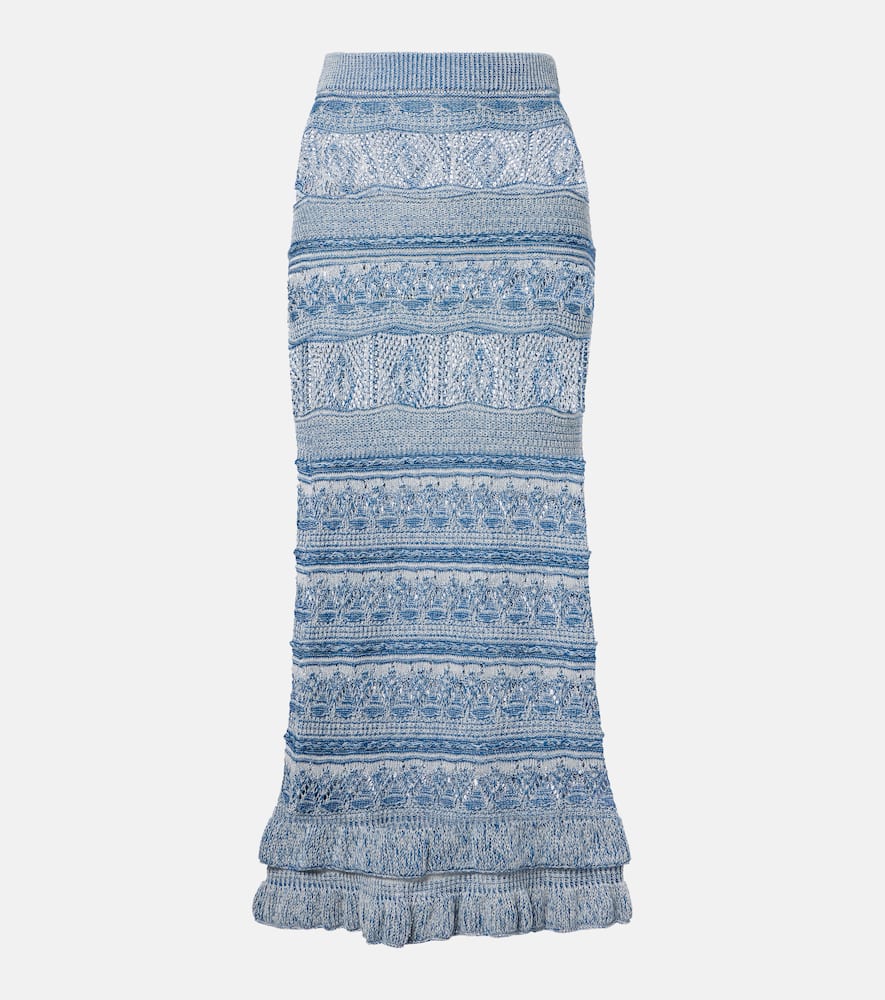 Crochet ruffled cotton maxi skirt