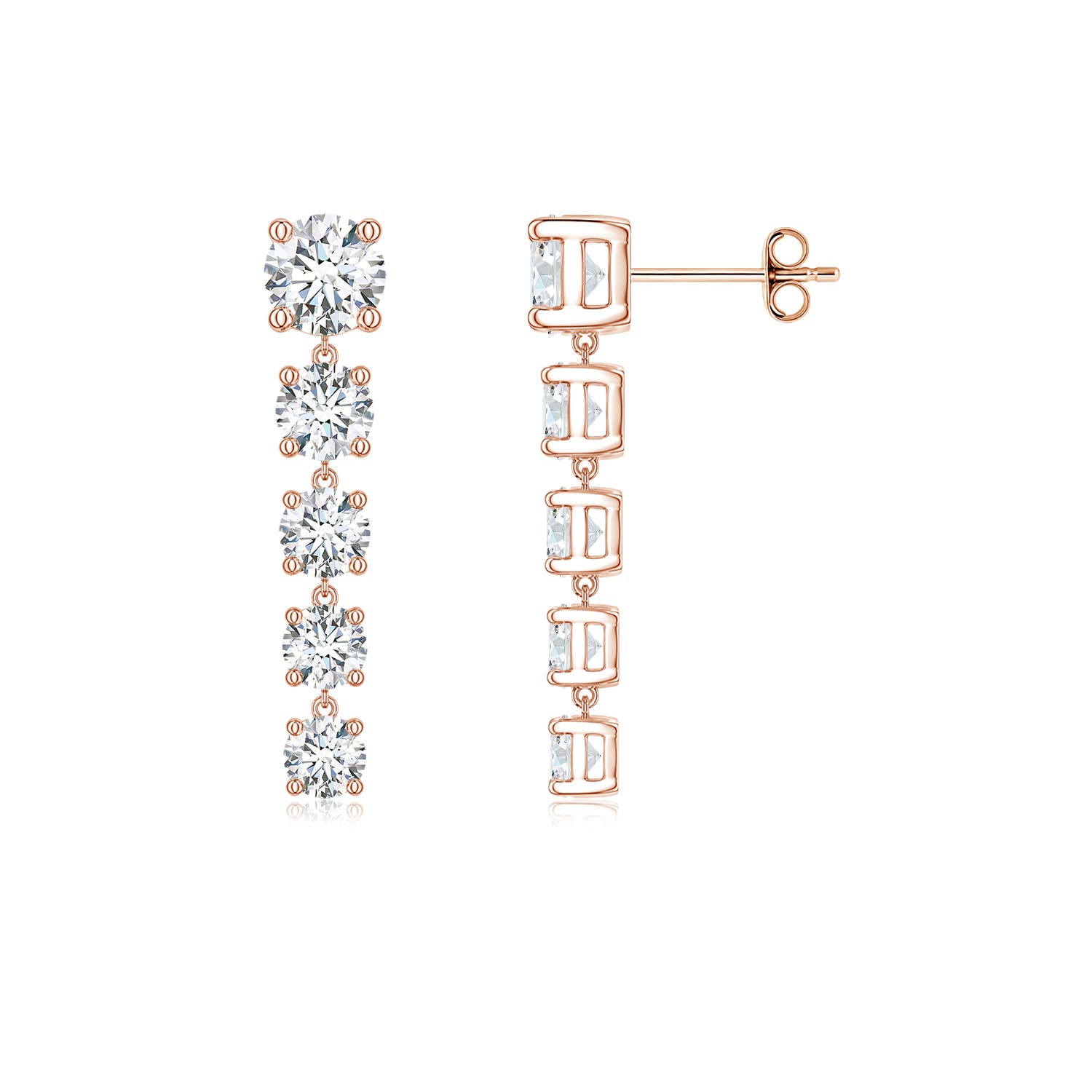 Angara 2.44 CTW Graduated Round Diamond Five-Stone Dangle Earrings in 18K Rose Gold