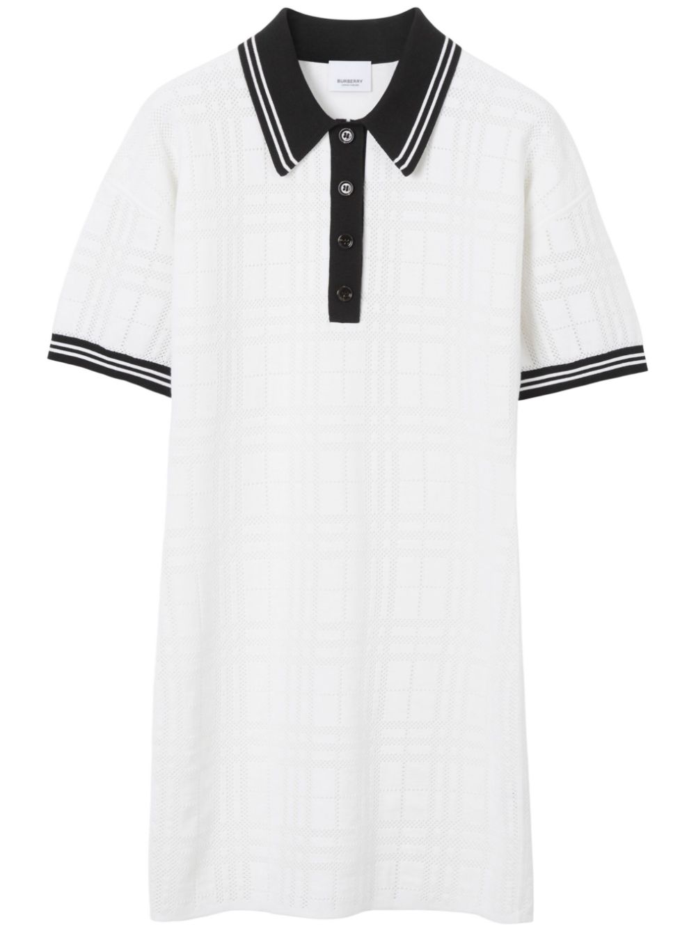 Check stripe-trim polo dress - White