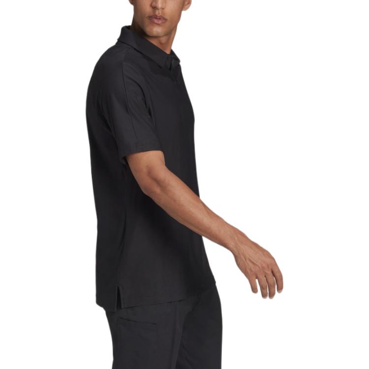 Men's Solid Color Logo Embroidered Short Sleeve Black Polo Shirt