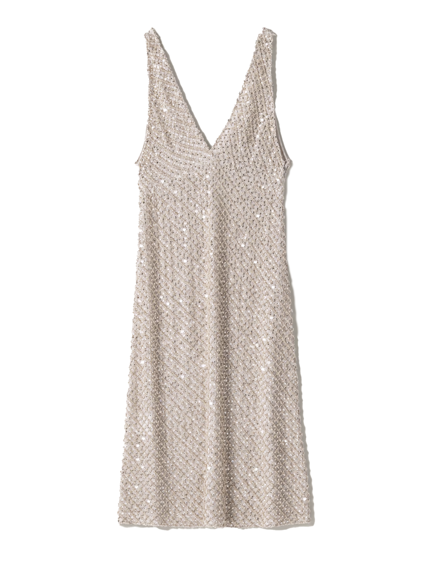 Grey embroidered chiffon dress