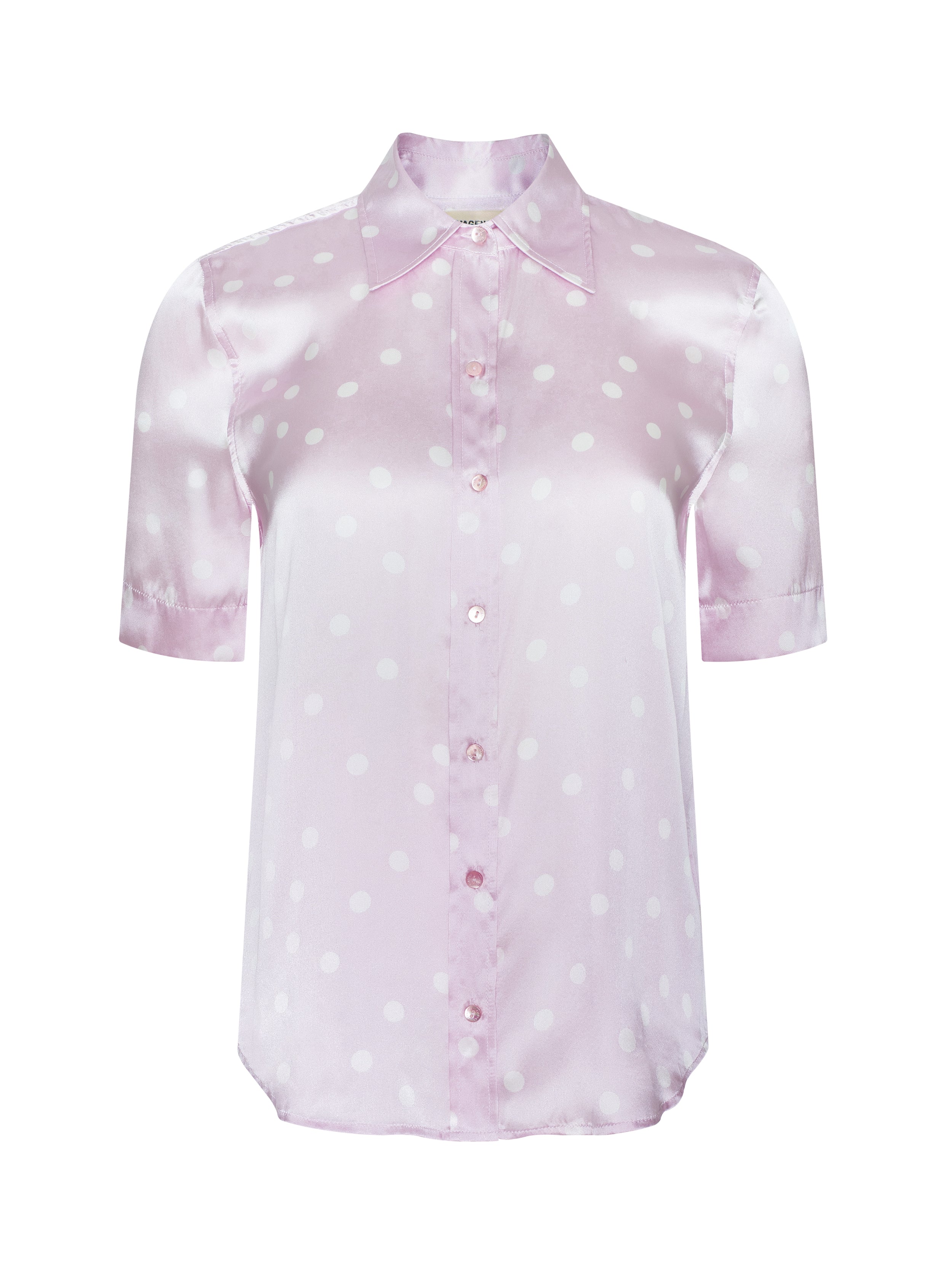 Ellah Silk Blouse Top In Icy Lilac/ivory Polka Dot