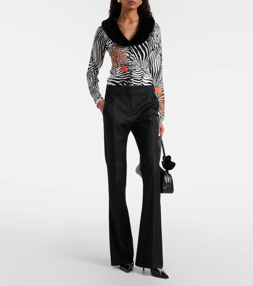 Printed ribbed-knit cardigan
