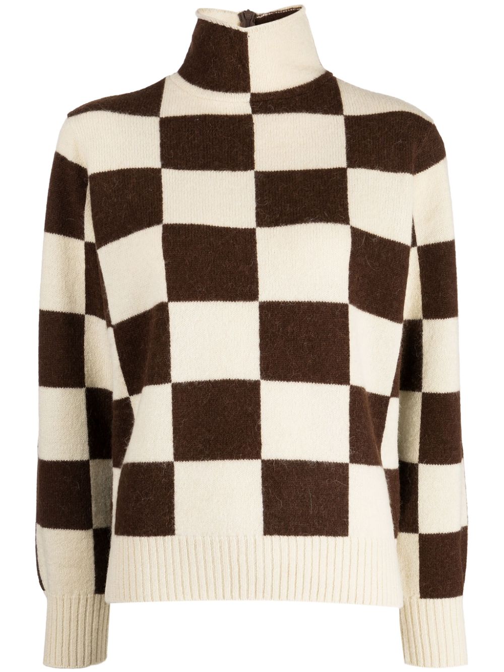 High-neck intarsia-knit jumper - Neutrals
