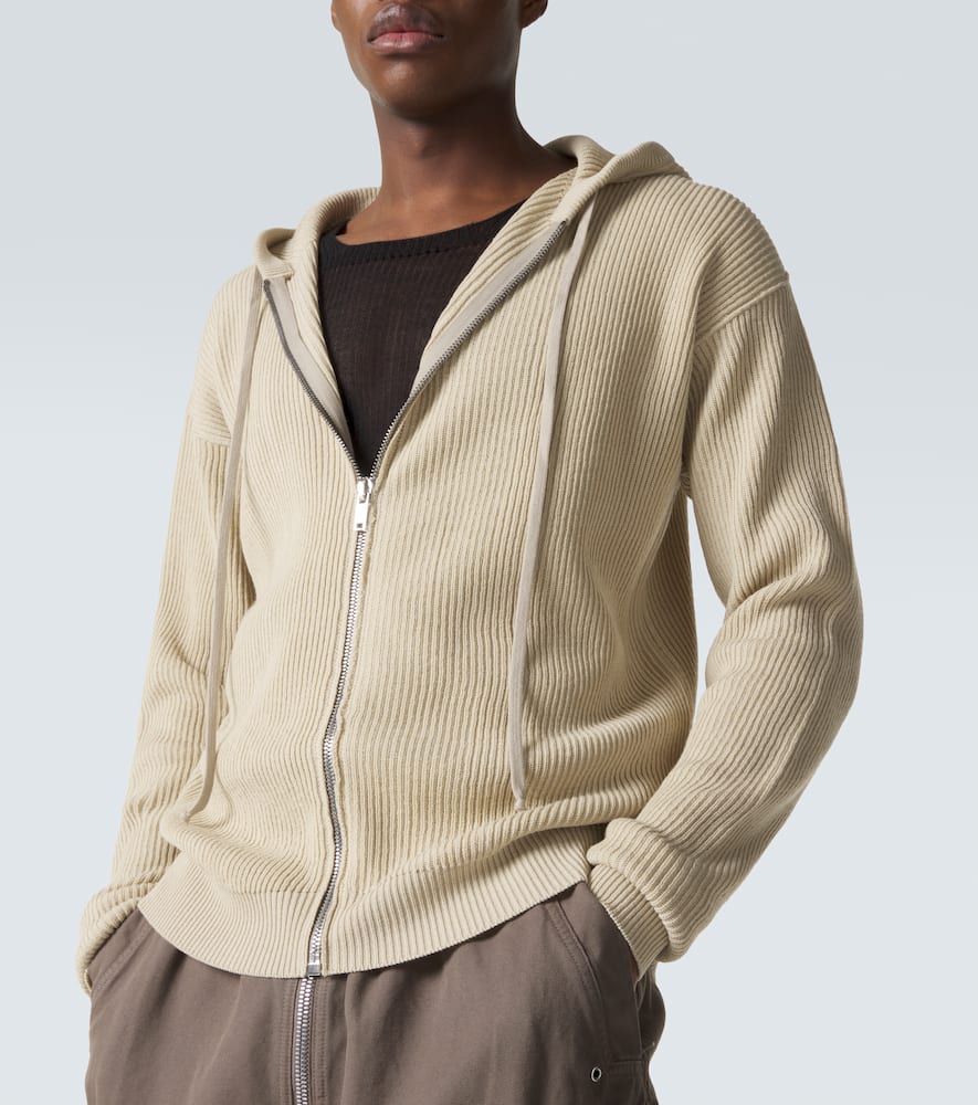 Ribbed-knit virgin wool hoodie