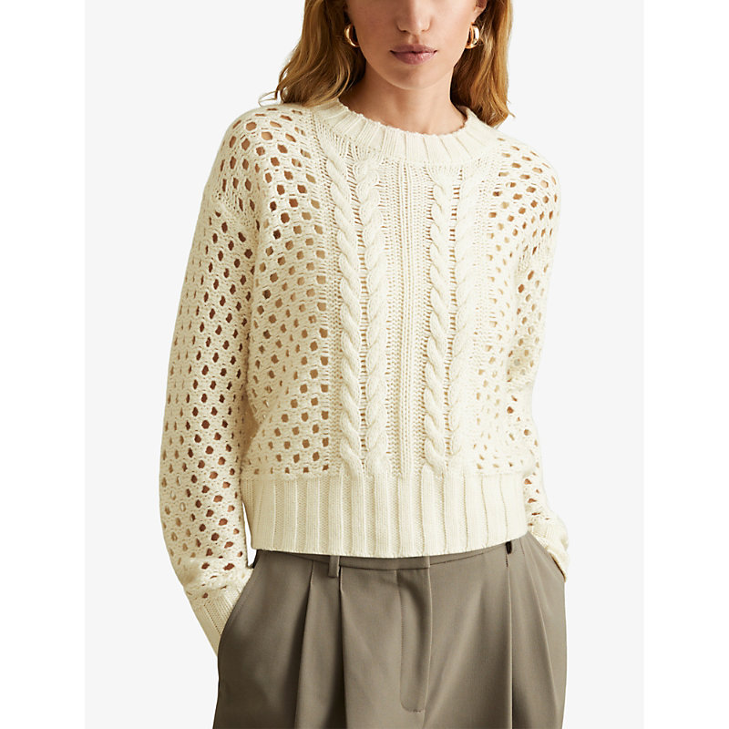 Womens Ivory Marie Boxy-fit Cable-knit Wool and Cashmere-blend Jumper