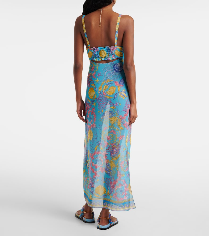 Printed cutout semi-sheer maxi dress