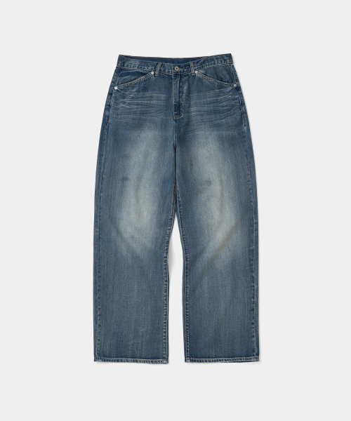 Engineered washed denim pants 9oz indigo blue